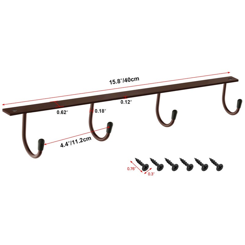 MOCOUM Under Cabinet Coffee Cup Holder, Brown Metal Rack - Mug & Coffee Cup Organizer, Kitchen Utensil Display (3) - Image 2